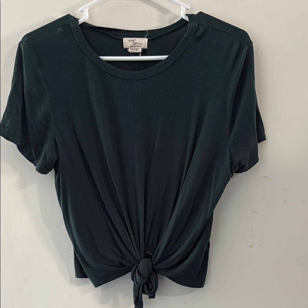 Dark Green Crop Tie Front Short Sleeve Tee